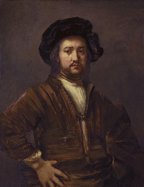 REMBRANDT Harmenszoon van Rijn Portrait of a man with arms akimbo oil painting picture